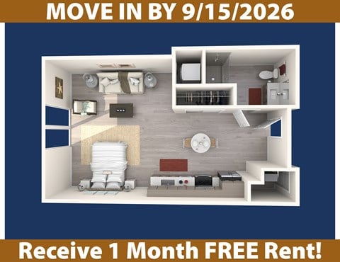 Floor plan for studio, 1 bath, 511 sqft